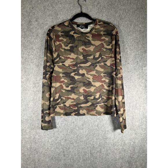 Nina‎ Parker Top Women 1X Green Camo Sheer Mesh Blouse Long Sleeve Stretch - Picture 1 of 7